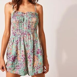 Free People Romper Women Small Shorts Sammi Floral Smocked Boho FP One